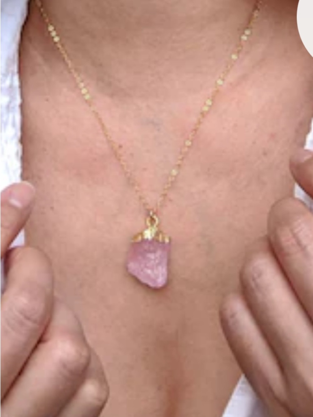 Gold Plated Chain Necklace with Pink Raw Crystal Pendant
